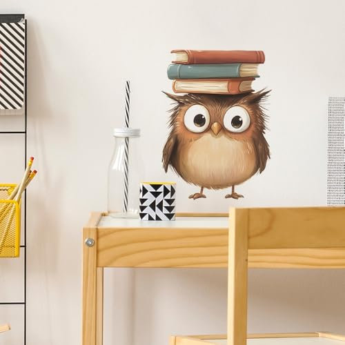 COVPAW Wandtattoo Eule Bücher Wandaufkleber Kinderzimmer Lesezimmer Flur Küche Wandsticker Wanddeko Babyzimmer Wohnzimmer Kindergarten Jungezimmer Mädchenzimmer (Eule Buch Süss)