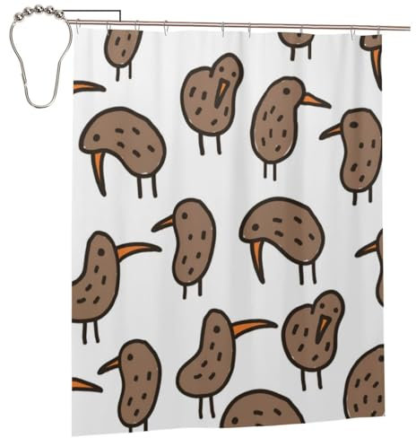 AABSTBFM Rideau de douche en tissu imprimé Kiwi - 152 x 183 cm - Résistant à l'eau - Pour la maison et la salle de bain - Décoration moderne avec 12 crochets en fer