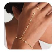 Calkkrer Goldene Handkette Armband für Damen, Gold Plattiertes Finger Ring Armband mit Zirkonia Besatz, Einfaches Wasserdichtes Mode Schmuck für Frauen