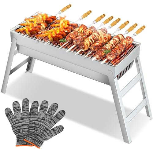 CIRULLI Barbecue au charbon de bois portable en acier inoxydable – Barbecue compact et pliable pour camping, jardin et balcon, barbecue d'extérieur, barbecue de camping (44 x 20 x 36 cm)