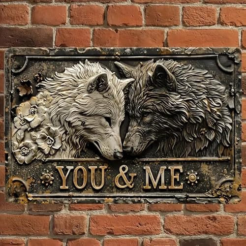 Generisch Wolf Paar SW Metall Schild Wand-Deko Wandbild wall