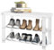 CROWNSHOP Shoe Bench Shoe Rack 3 Tier Shoe Storage Organiser Shelf Bamboo Stand Shoe Shelving Entryway strorage unit with Seat for Hall Bathroom Bedroom Living Room Hallway White