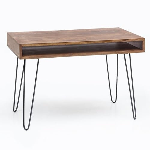 KADIMA DESIGN Schreibtisch BAGLI braun 110 x 60 x 76 cm Massiv Holz Laptoptisch Sheesham Natur | Landhaus-Stil Arbeitstisch mit 1 Ablage-Fach | Bürotisch PC-Tisch