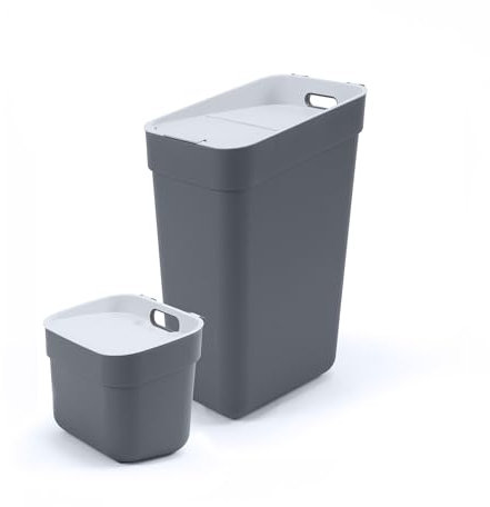 CURVER Ready to Collect Recycling Lift Top Bin Bundle, 1 x 5L 1 x 30L, Dark Grey