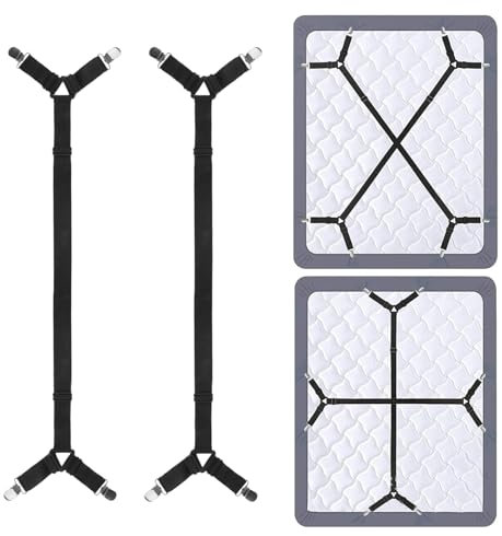 Mewtush 2 Pièces Tendeurs Draps Housse Réglables 60–270 cm, Sangles Élastiques avec Pinces Métalliques Solides, Attaches Draps Lit Antidérapantes, Fixation Universelle pour Matelas et Literie(Noir)