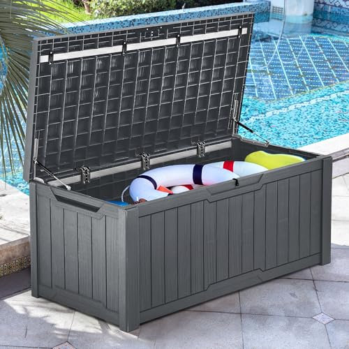 YITAHOME Outdoor-Speicherbox mit Kissen, 120-Gallonen-Wasserdichte Terrassenspeicherbox für Gartengeräte, Terrassenkissen und Pool-Zubehör, abschließbar, einfach montierbar (dunkelgrau)