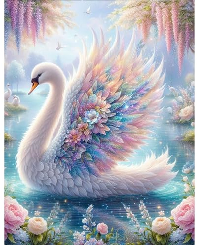 GLIDIAM 40x50cm Eckige Steine Diamond Painting Schwan Blumen, Diamant Malerei Bilder Tiere, DIY Full Drill Basteln Erwachsene, Mosaik Stickerei Kreuzstich Geschenk für Wanddeko Wohnzimmer