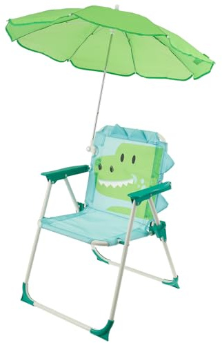 Alongen Sillas de Jardín para Niños, Silla de Playa con Sombrilla, Plegable y Portátil, para Actividades al Aire Libre, Azul, Dinosaurio