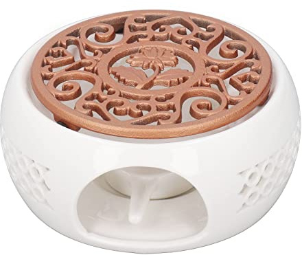 lvifloae Ceramic Teapot Warmer Set,Tea Light Wax Melt Warmer Teapot Heater with Hollowed Metal Stand Candle Base for Tea Coffee Milk Heating