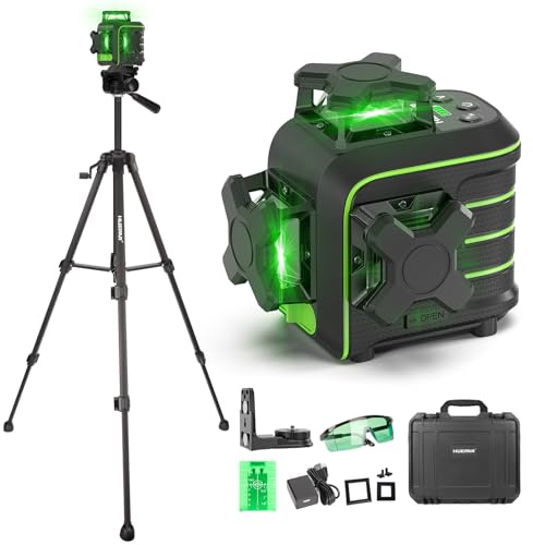 Huepar Nivel Láser Anticaída 150cm Autonivelante 3x360°,Maletín Rígido | 12 Líneas,Brillo Ajustable,con Trípode 120cm,Soporte Magnético 360°,Modo Pulso,Alcance 50m,Maletín Rígido Type-C,U03CGT