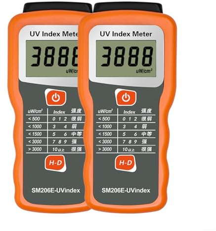 SM206E Digitaler UV-Index-Messer Strahlungsdetektor für UVA+UVB 280–370nm mit Hochauflösender LCD-Anzeige, Spitzenwertspeicher, Laboroptik sowie für IR/UV-Blockierungstests
