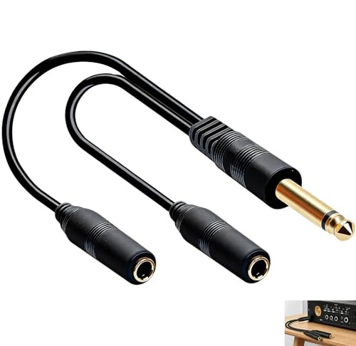 Cable Divisor Jack 6.35 mm, Adaptador 6.35 mm Macho a 2 Hembra, Cable Divisor 1/4” TRS Estéreo Macho a Doble TRS Hembra, Compatible con Auriculares, Micrófonos, Amplificadores y Sistemas AV, 30 cm