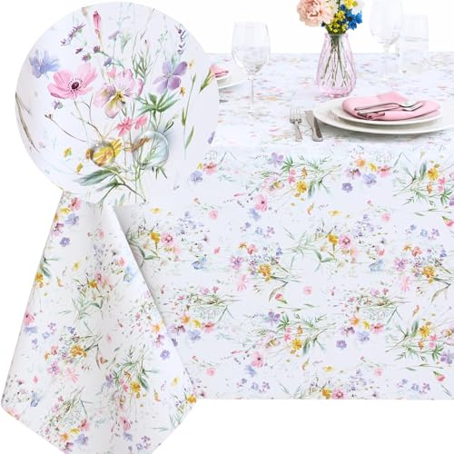 KP HOME Premium Sommer Abwischbare Tischdecke - Sommerblumen wasserdichte PVC Tischdecke Rechteckige 200 x 140cm Kunststoff Wachstuchtischdecke – Wachstuch für Küche, Esszimmer und Außenbereich