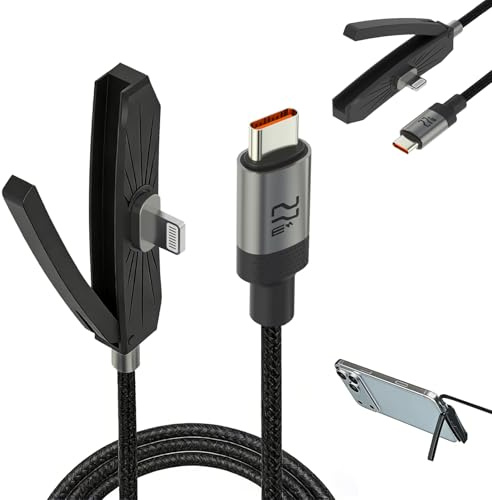 nplaseta Superschnelles Ladekabel mit Ständer 2M, 2-in-1-Ladekabel mit Unsichtbarer Halterung und Ständer, 27 W Schnellladekabel für Gaming, Büro und Reisen, kompatibel iPhone 14 und ältere Modelle