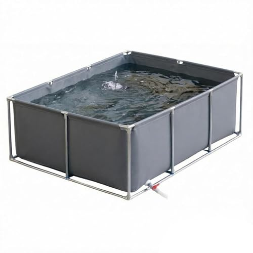 uofgcru Fischteich im Freien, Garten Aquarium, Zuchtbecken Teich Segeltuch Rahmen Fischteich, Aquarium-Pool Mit Ablassventil, Für Die Wasserspeicherung,Hydroponische Pflanzen(Grau - 1.5×1×0.7m)