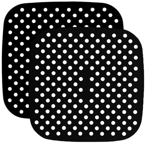 VOOSFSIE 2 Pcs Silicone Air Fryer Liners, Square Reusable Non-Stick Silicone Air Fryer Mats, Resistant Heat Easy to Clean Steamer Liners for Kitchen Baking for Baking/Steaming/Cooking (8.46 Inch)