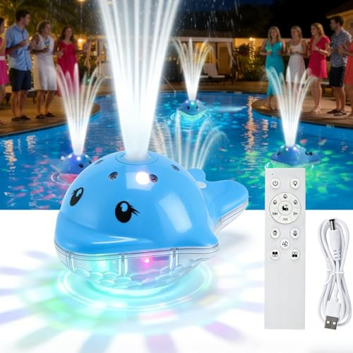 Fuente para Piscina con Luces, Iluminación Flotante con Mando A Distancia, 12 Modos Color, 2 Regímenes Chorro, Recargable – para Estanques sobre Tierra Y Enterrados