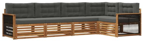 vidaXL Outdoor-Sofagarnitur mit Kissen 5 pcs Natur und Anthrazit, Patio Lounge, modernes Sofa für draußen, wetterfestes Gartenmöbel, bequemes Terrassen-Set