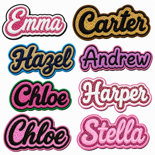 Personalised Name Patch, Glitter Iron On/Sew On Name Tags, 1 Pc | For Backpacks, Pets, Kids' School Uniforms, Nursery and Accessories, Washable Durable Fabric Label