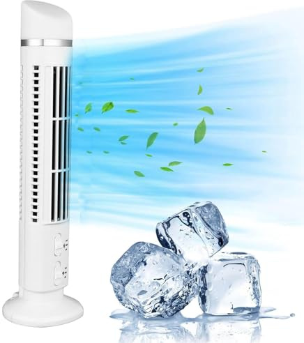 Dan&Dre Ventilador de Torre sin Aspas, Ventilador de Escritorio USB Portátil, de Refrigeración Táctil Silencioso y Seguro, Ahorro de Energía, Ahorro de Espacio con Luz (Blanca)