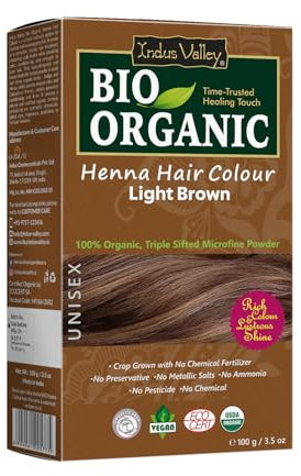 Indus Valley Bio Organic 100% reine und natürliche Henna-Haarfarbe (LIGHT BROWN)