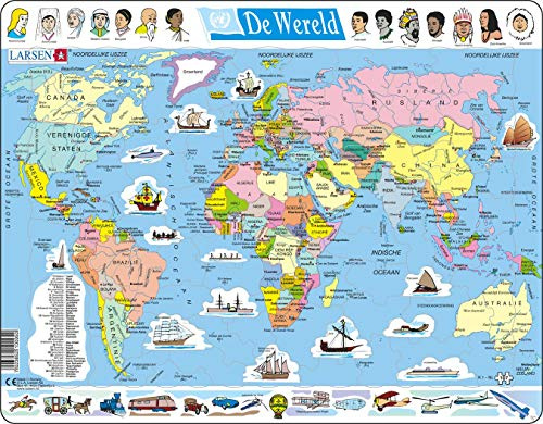 Larsen K1 The World - Political Map, Dutch Edition, 107 Piece Boxless Tray & Frame Jigsaw Puzzle