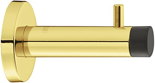 Fermaporta da parete in acciaio inox PVD in ottone lucidato con gancio appendiabiti – H8055 – Profondità: 90 mm – Gommini per montaggio a parete – 1 pezzo – Fermaporta