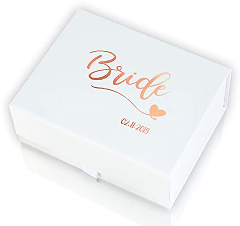 Pink Positive Bride Gift Box Personalised with Wedding Date | White Magnetic Gift Box