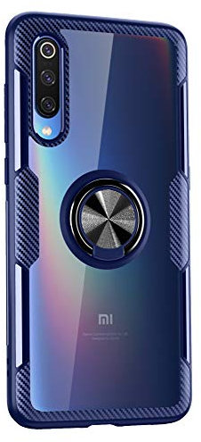 SORAKA Cover Trasparente per Xiaomi Mi 9 con Supporto anello,Cover Acrilico trasparente Custodia Xiaomi Mi 9 con piastra metallica per Supporto Auto Smartphone Magnetico