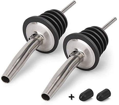 BALTRE 2Pcs Bottle Pourers for Spirits, Speed Wine Pourer, Olive Oil pourer,Stainless Steel Pourers, Suitable for About 3/4 Bottle Mouth, with Sealed Dust Caps