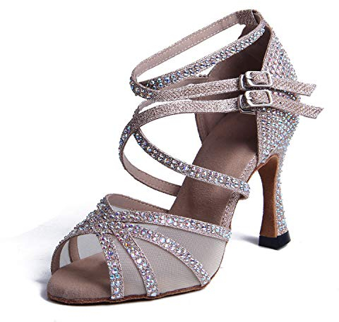 Syrads Scarpe da Ballo Latino Salsa con Strass Donna Scarpe da Ballo da Sala Tango Kizomba Bachata Danze al Coperto 1057-01