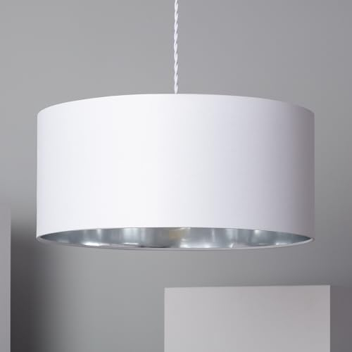 LEDKIA LIGHTING - Hängeleuchte Reflect | E27 Fassung für vielseitige Beleuchtung | Modernes Design für Wohnzimmer, Küche, Schlafzimmer | Einstellbare Länge, Weiß, Textil