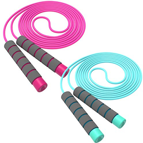 Corde à Sauter Enfant,Corde a Sauter Reglable Pour Garçons Et Filles 3-12 ans, Jeu Scolaire activité de Plein air des Exercices de Combustion Graisses de Fitness,260CM Corda Sauter (Bleu-Rose Rose)
