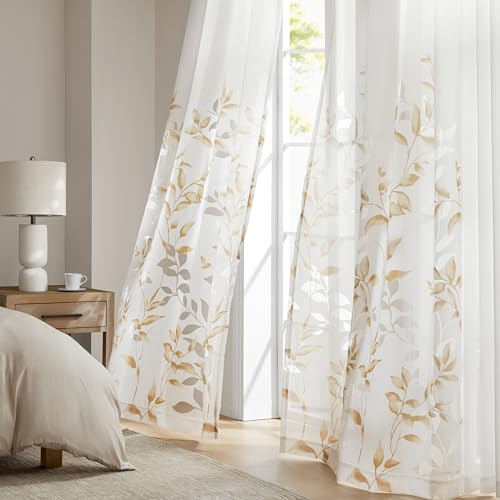 Madison Park Cecily Semi Sheer Single Panel Window Curtain Burnout Botanical Print Easy to Hang, Fits up to 1.25 Diameter Rod, 50x84, Yellow
