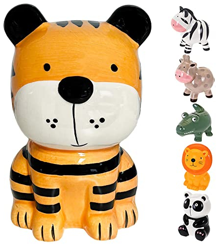 Murago - Spardose als Tiger Sparschwein für Kinder Sparbüchse Jungen Mädchen Keramik Tierform Dekofigur groß Orange