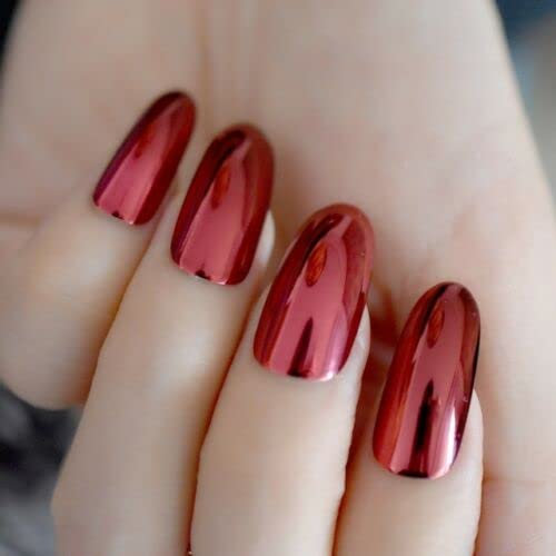 A N K 24 pieces Acrylic Hot Red Long Coffin Ballerina Tapered false fake nails - Press on Artificial nail Tips best for Christmas, weddings and parties (red mirror medium stiletto nail)