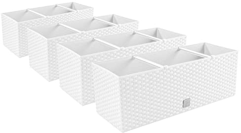 PAFEN 4X Blumenkasten Blumentopf Rattan-Optik Pflanztopf Balkonkasten Pflanzkästen, Weiß