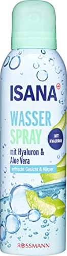 Isana Wasserspray mit Hyluron + Aloe Vera erfrischt Gesicht & Körper auch zur Make-up Fixierung, 150 ml