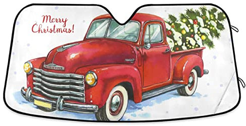 Parasol para parabrisas de coche de ajuste universal para camioneta y árbol de Navidad, color rojo
