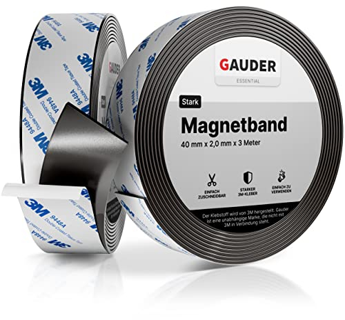 GAUDER Magnetic Tape Self Adhesive | Magnet Strips with Adhesive Backing | Sticky Back Magnet Roll (40 mm x 3 m)
