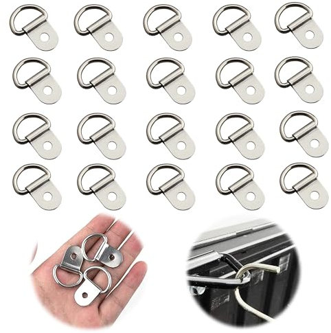 Ltsbaed Anillos de Amarre Acero Inoxidable 20 Piezas Anclaje de Amarre de Anillo D Anillas Sujeción para Furgonetas Argolla de Anclaje Argollas para Toldos, Camiones,Botes,Kayaks 36x25mm (Plata)