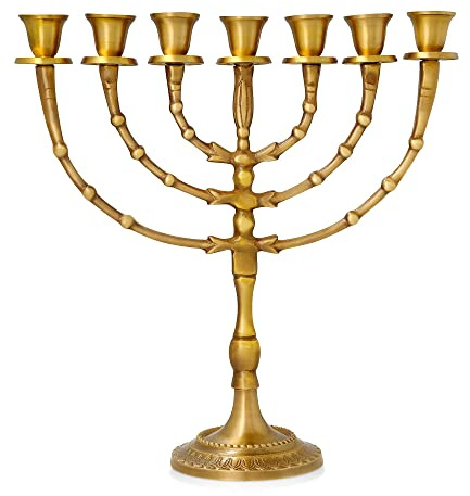 Salomons Menorah Menora-Kerzen, 27,9 cm hoch, Messing, 7 Zweige, Marke: Salomons Menora, schöne Menora aus Israel, das Heilige Land Jerusalem, Antik jüdische Minora Kerzenhalter