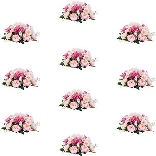 Inweder Kunstblumen für Mittelstücke Deko Hochzeit - 10 Stück Rosa Künstliche Blumen für Tischdeko Seiden Pfingstrose mit Kunststoffbasis Gefälschte Blumenkugeln für Party Jubiläum Wohnkultur