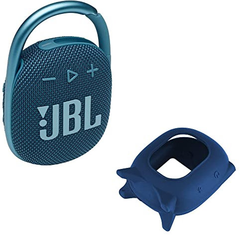 JBL Clip 4 Waterproof Wireless Bluetooth Speaker Bundle with Deluxe CCI Protective Silicone Carrying Sleeve and Built in Stand (Blue)