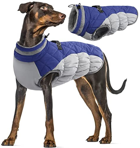 Wasserdichter Hundemantel, Winter Warme Hundejacke Winddicht Hundepullover Outdoor Hundebekleidung Winter Outfit(Blau, XL)