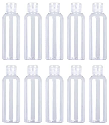 MOSTFUN 10 Stk Reiseflaschen Set, 100 ml Leere Transparente Reiseflaschen Flip Cap Flaschen Kunststoff-Reiseflaschen mit Etiketten für Shampoo Conditioner Lotion Toilettenartikel