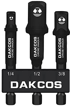 DAKCOS Juego de 3 Adaptadores de Dado de Grado Impacto de 1/4 3/8 1/2 Pulgadas, Adaptadores Reductores de Impacto, 7.5cm de Longitud