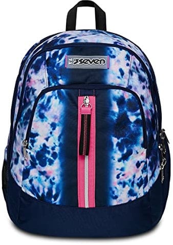 Zaino Scuola Seven Advanced - CLOUDY SHAPES - Blu Rosa - Zaino Doppio Scomparto con USB PLUG - Tasca Porta Borraccia