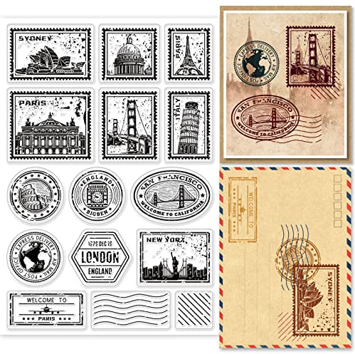 PandaHall Briefmarken Für Die Kartenherstellung Poststempel Durchsichtige PVC Stempel Gebäudebrücke Reisestempel Papierhandwerkstempel Poststempelstempel Für DIY Scrapbooking Album Decor Crafting