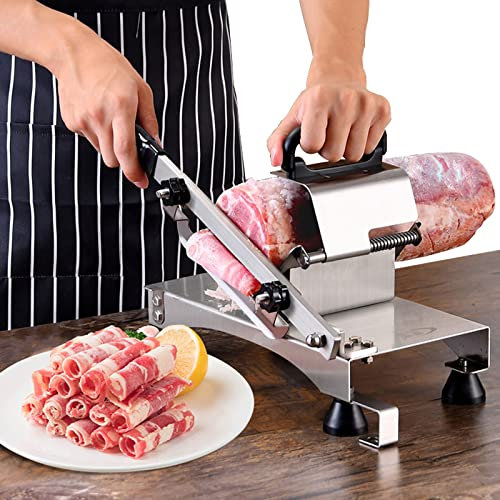 Aeveot Manual Frozen Meat Slicer, Cutter Slicing Machine for Meat Fruits Vegetables, Stainless Steel 0.5-25mm Slices Food Slicer Beef and Lamb Rolls Cleaver for Hot Pot Shabu Shabu Korean BBQ